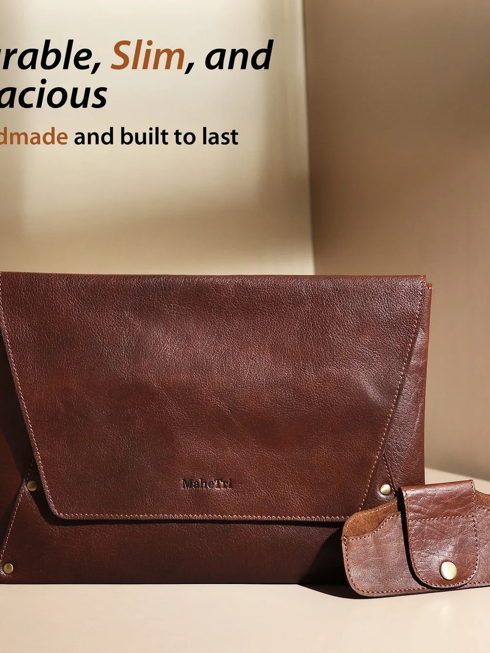 Vintage-Style Brown Leather Envelope Clutch